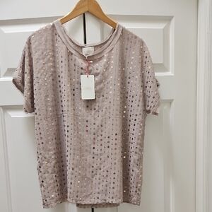 entro Rose-Blush Metallic Square Sequin Short Sleeve Tee